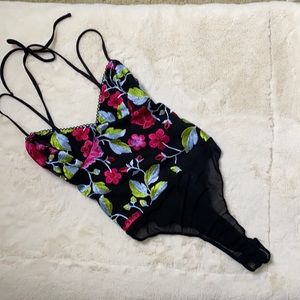Topshop  Black Floral Mesh Embroidered Bodysuit 2